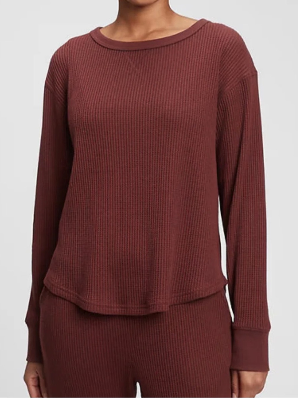 GAP Burgundy Brown Cropped Waffle-Knit Crew Long Sleeve XL Cozy Fall Cabincore